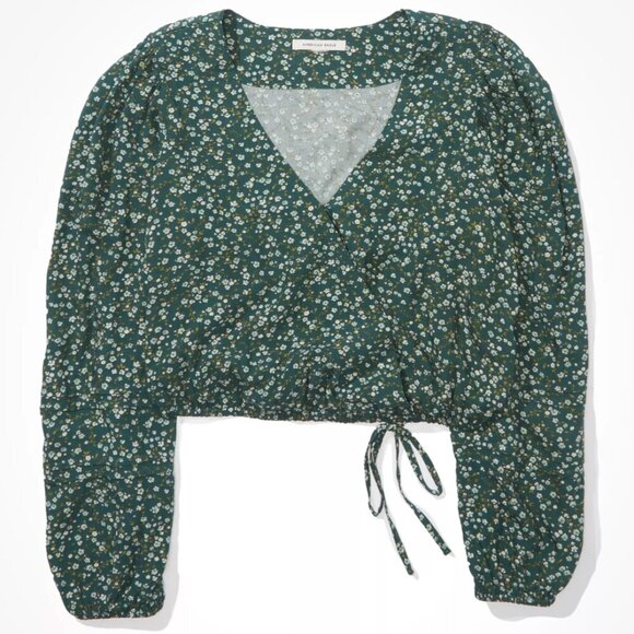 AE Cropped Tie-Waist Wrap Top - Picture 3 of 6